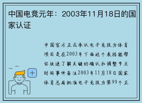 中国电竞元年：2003年11月18日的国家认证